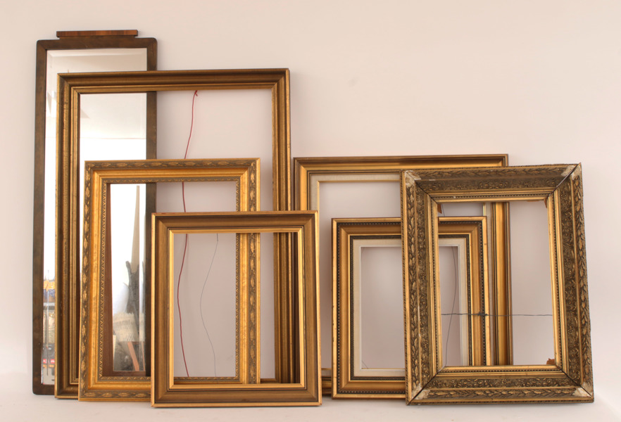 Ramar 7st samt spegel, bl.a. 1800-tal