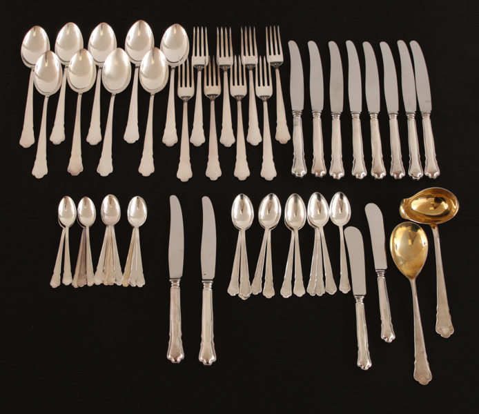 Bestickuppsättning 54 delar, silver, "Chippendale", GAB, Stockholm