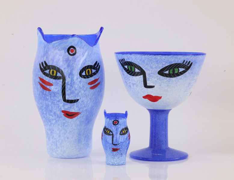 Konstglas 3 delar, Ulrica Hydman Vallien för Kosta Boda