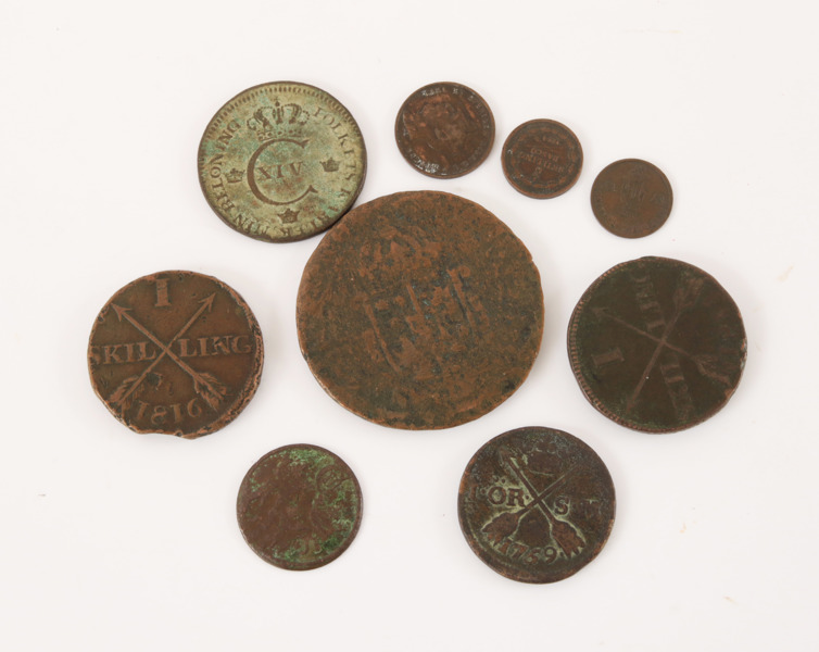 Antika mynt 9st, 16- till 1800-tal