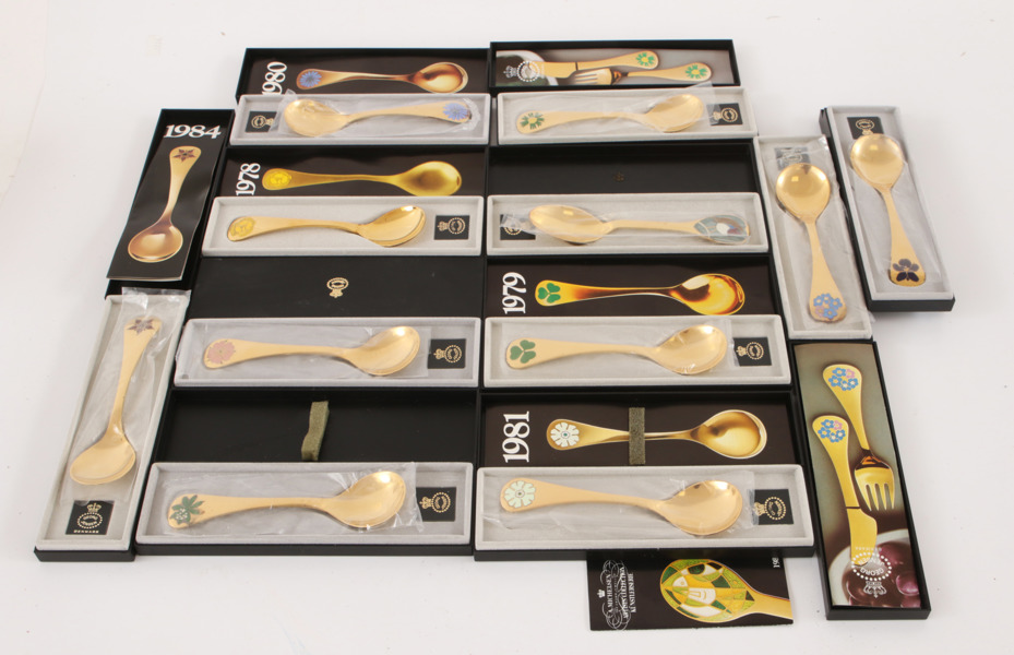 Årsskedar 10st, förgyllt sterlingsilver, Georg Jensen, Danmark