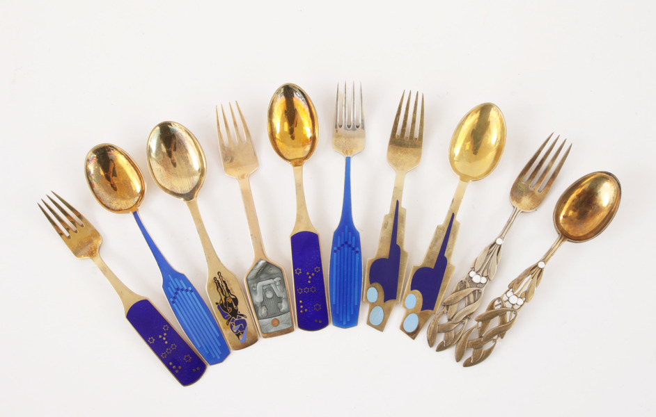 Gafflar 5st samt skedar 5st, sterlingsilver, A.Michelsen, Danmark