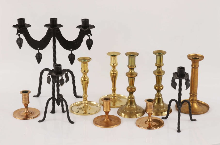 Ljusstakar och kandelaber 11 delar, bl.a. 1800-tal