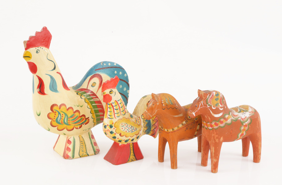 Dalahästar och dalatuppar 4 delar, bl.a. omkring 1900-talets mitt