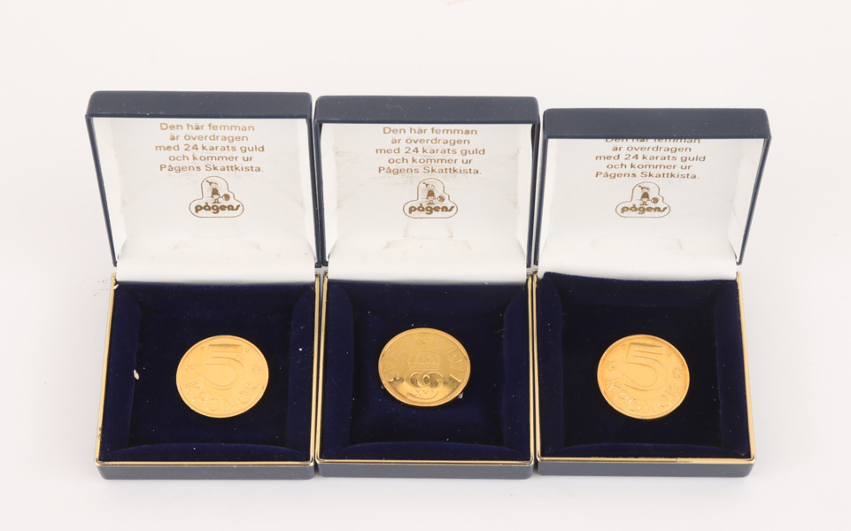 Förgyllda femkronor 3st, Pågen, 1977