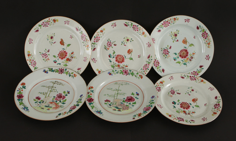 Tallrikar 6st, Kina, Qianlong, 1700-tal