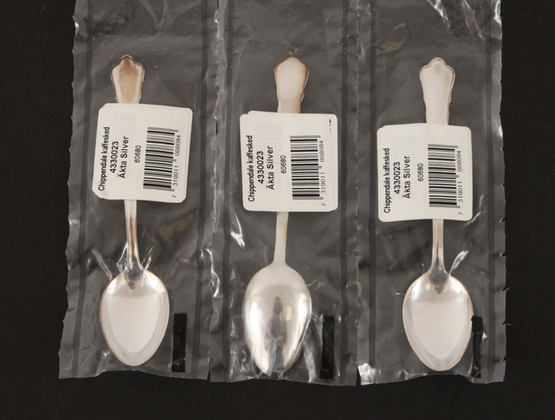 Kaffeskedar 3st, silver, "Chippendale"