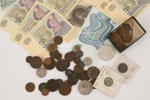Parti mynt och sedlar, bl.a. silver