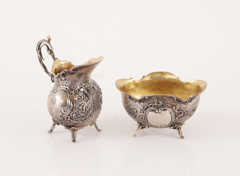 Sockerskål och gräddkanna, silver, rokokostil, 1900-tal