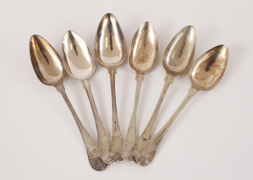 Matskedar 6st, silver, 1800-tal
