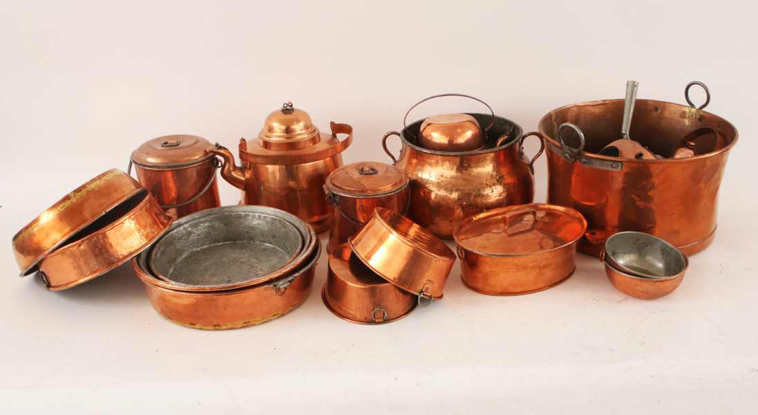 Parti kopparföremål, bl.a. 1800-tal