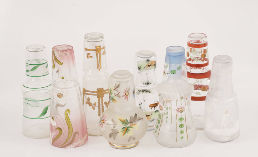 Vattenkaraffer med glas 8st, omkring år 1900