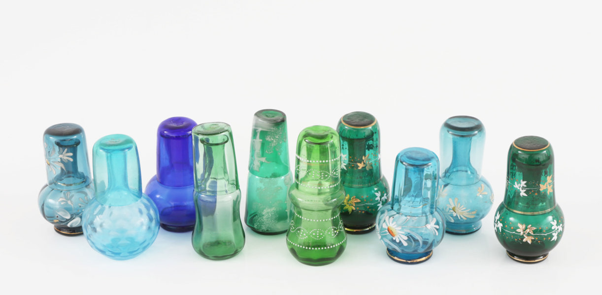 Små vattenkaraffer med glas 10st, omkring år 1900