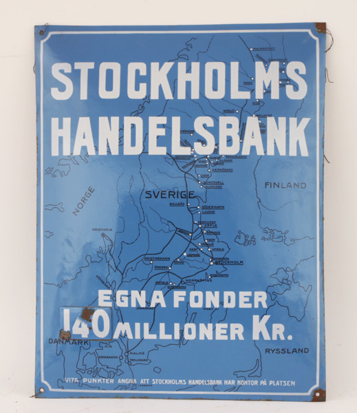 Emaljskylt, "Stockholms Handelsbank", 1900-talets första hälft