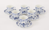 Kaffekoppar med fat 6st, "Musselmalet", Royal Copenhagen, Danmark