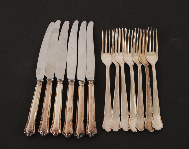 Smörgåsbestick 13 delar, silver, "Chippendale", GAB, Stockholm