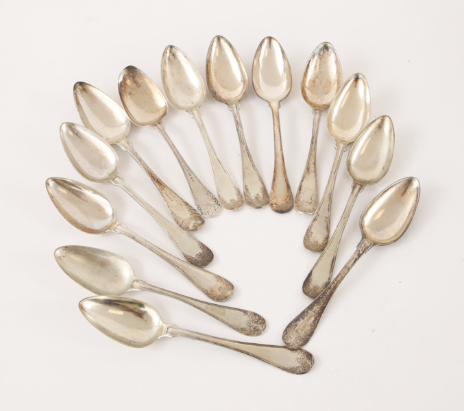 Matskedar 13st, silver, "Gammal Fransk", 1800-tal