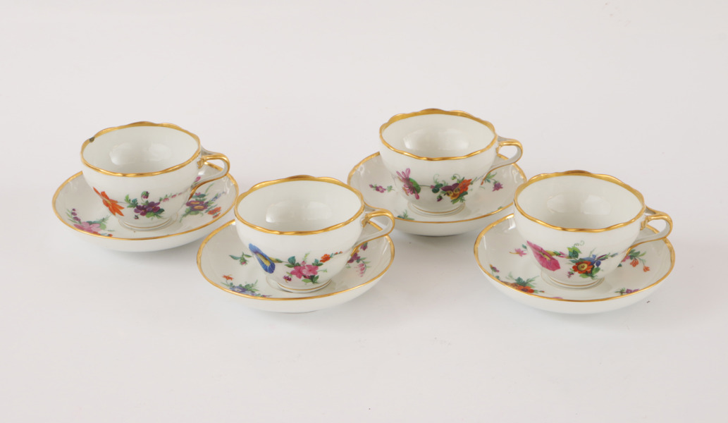 Tekoppar med fat 4st, KPM Berlin, 1800-tal