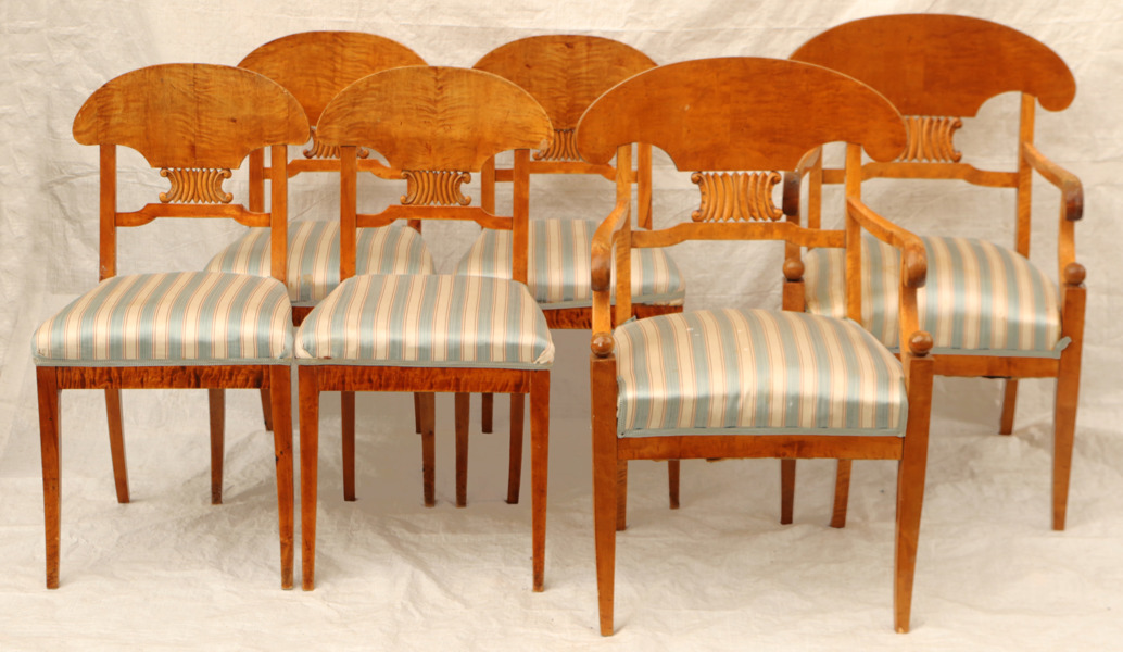 Karmstolar ett par samt stolar 4st, Karl Johan, 1800-tal