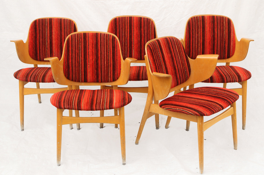 Karmstolar 5st, Hans Olsen, Danmark, modell 107