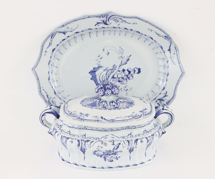 Terrin med lock och underfat, "Rehnska Mönstret", Rörstrand