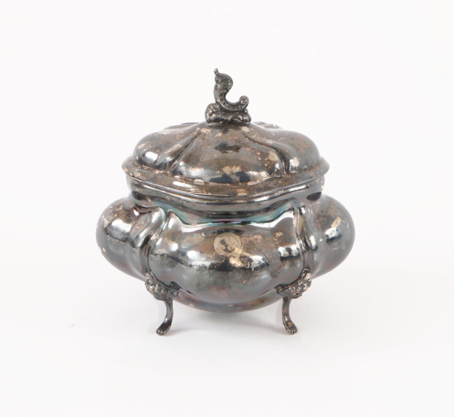 Sockerskrin med lock, silver, rokokostil, 1900-tal