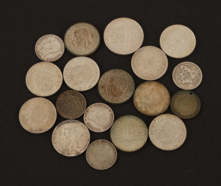 Parti silvermynt, bl.a. Gustaf V samt Oscar II