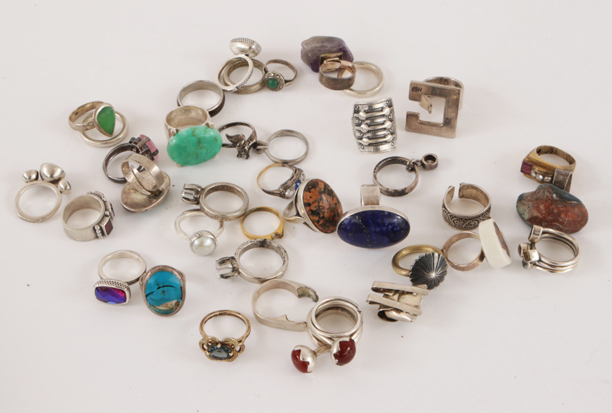 Parti silverringar, mestadels sterling