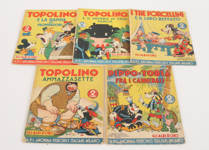 Serietidningar 5st, Disney, Italien, 1938/1939