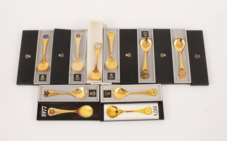 Årsskedar 8st, förgyllt sterlingsilver, Georg Jensen, Danmark