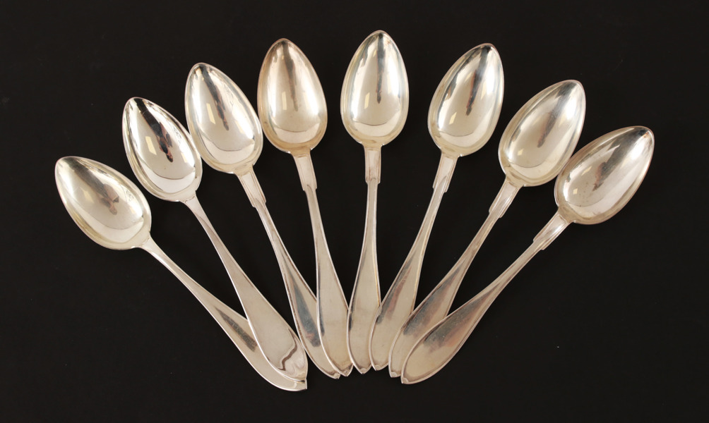 Matskedar 8st, silver, "Svensk Spets", 1900-tal