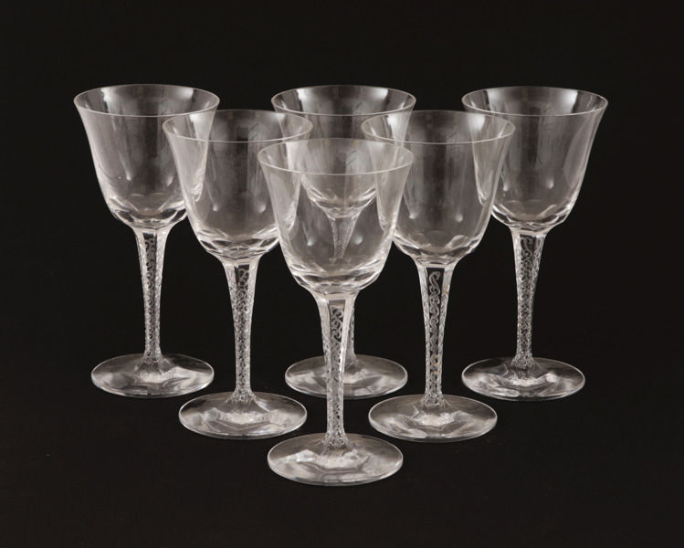 Vitvinsglas 6st, "Treves", Lalique, Frankrike