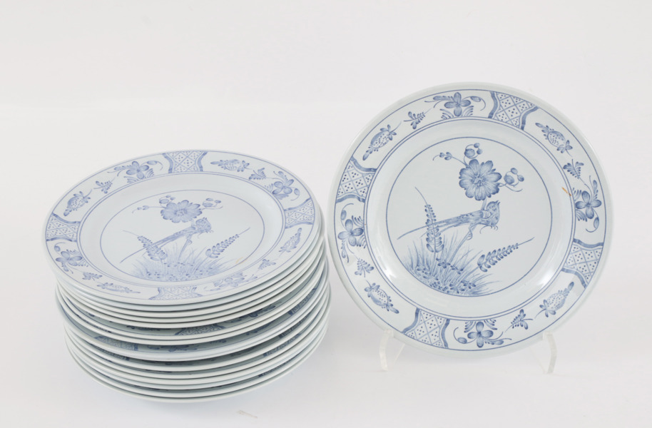 Mattallrikar 16st, "Fågel Blå", Rörstrand