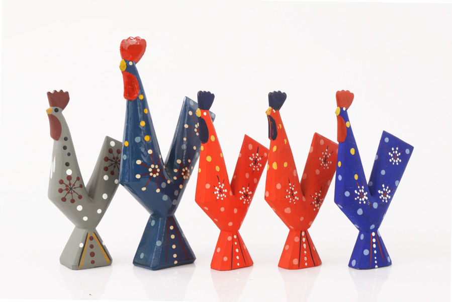 Träskurna tuppar 5st, John Gudmunds, Rättvik