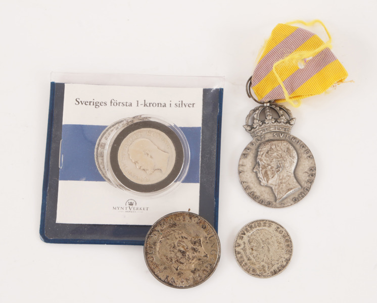 Silvermynt och medalj 4 delar