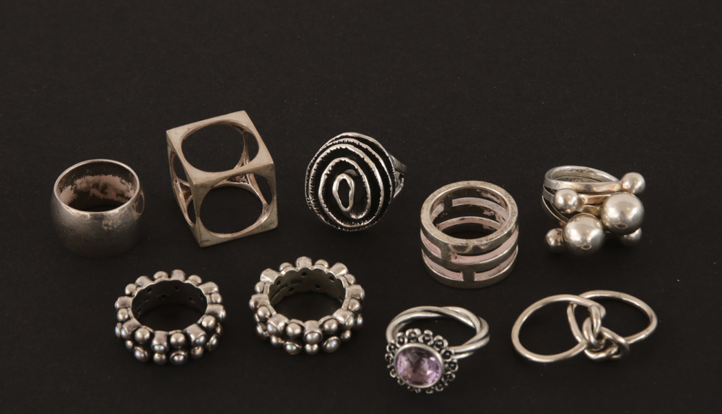Ringar 9st, silver/sterlingsilver