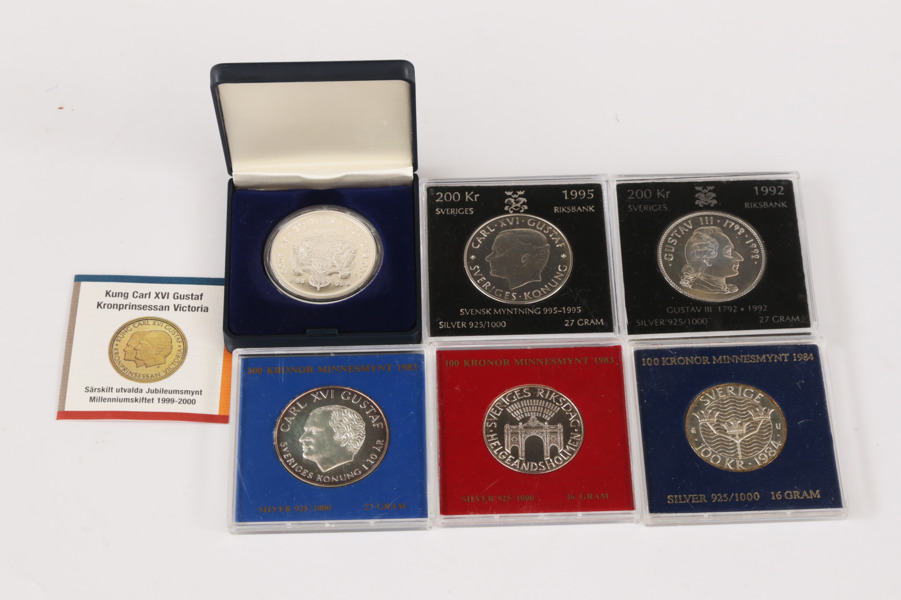 Värdemynt 6st, silver, Sverige