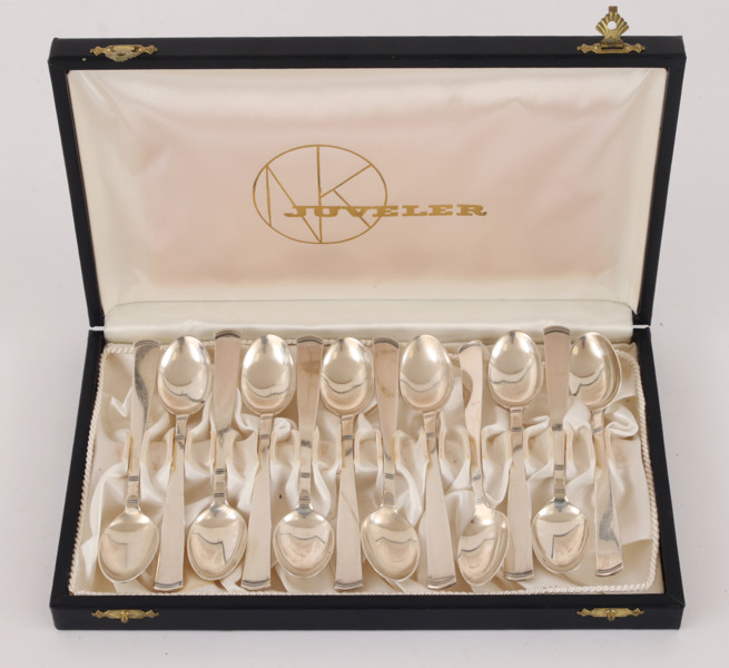 Kaffeskedar 12st, silver, "Rosenholm", Jakob Ängman för GAB