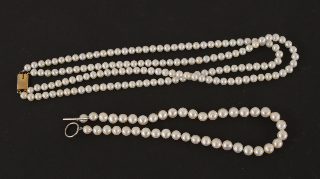 Pärlhalsband 2st, bl.a. med spänne i sterlingsilver