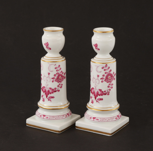 Ljusstakar ett par, "Indian Pink", Meissen, Tyskland