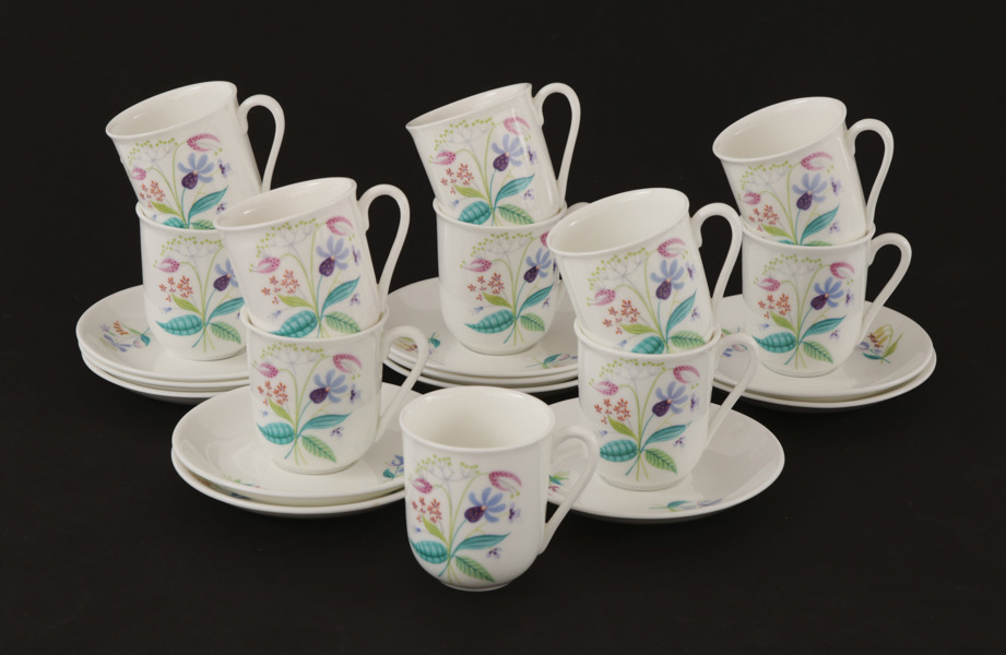 Moccakoppar med fat 11st, "Florett", Stig Lindberg för Gustavsberg