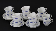 Kaffekoppar med fat 12st, "Blå blom", Gustavsberg