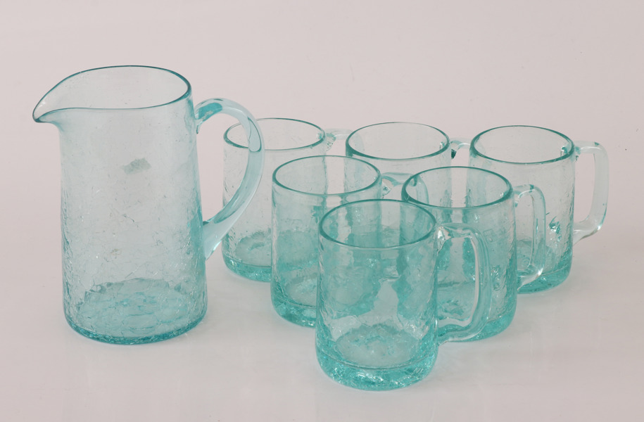 Kanna med sex sejdlar och vas, Stockholms Glasbruk