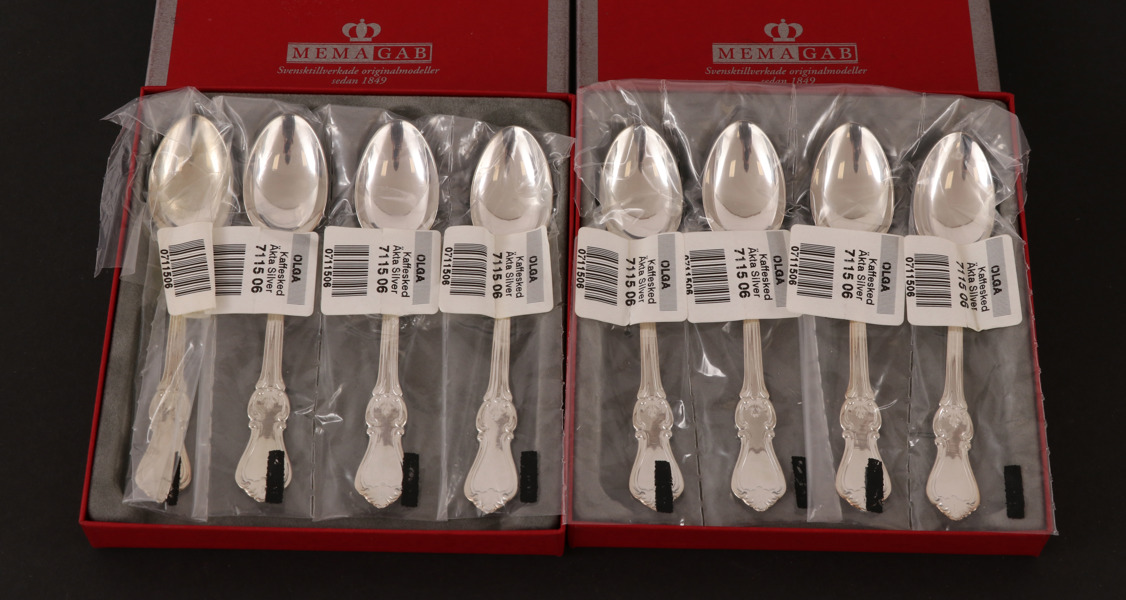 Kaffeskedar 8st, silver, "Olga"