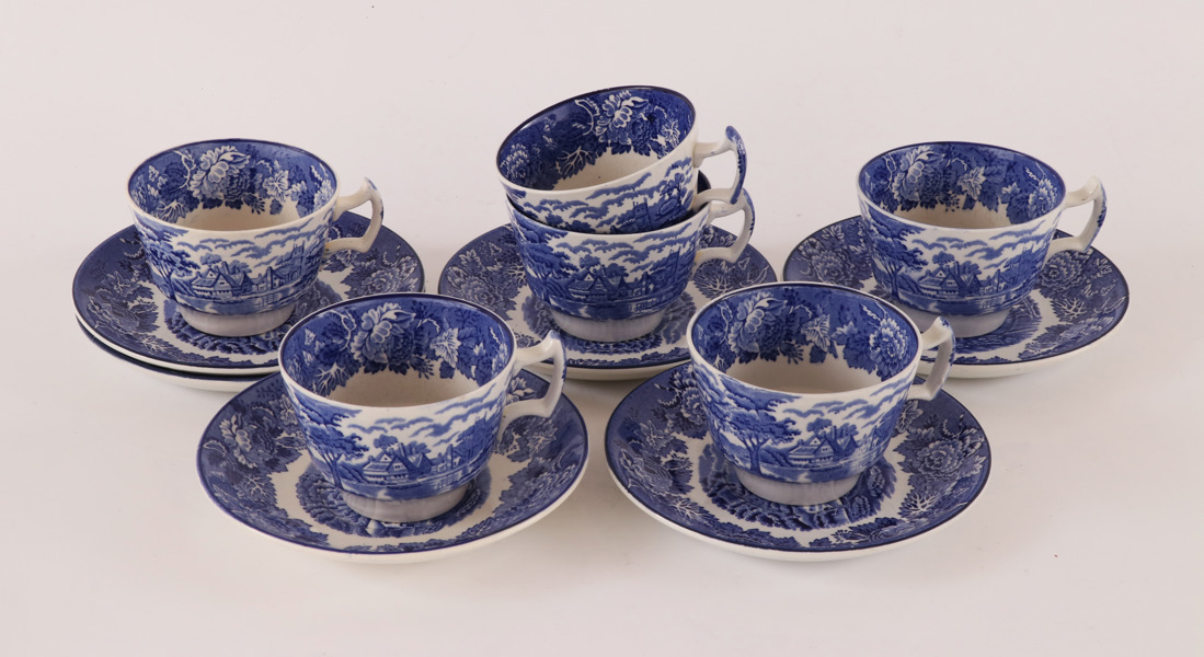 Tekoppar med fat 6st, Enoch Woods, "English Scenery"