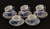 Kaffekoppar med fat 8st, "Blå blomster", Royal Copenhagen