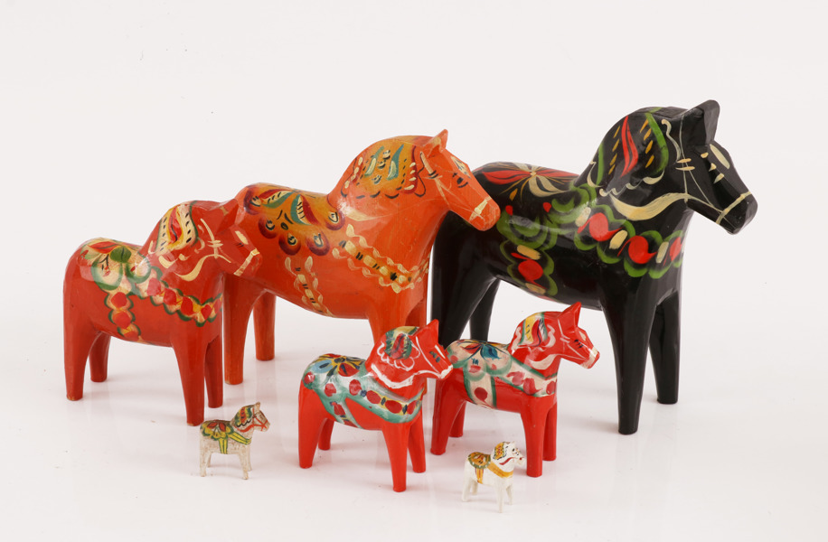 Dalahästar 7st, bl.a. omkring 1900-talets mitt