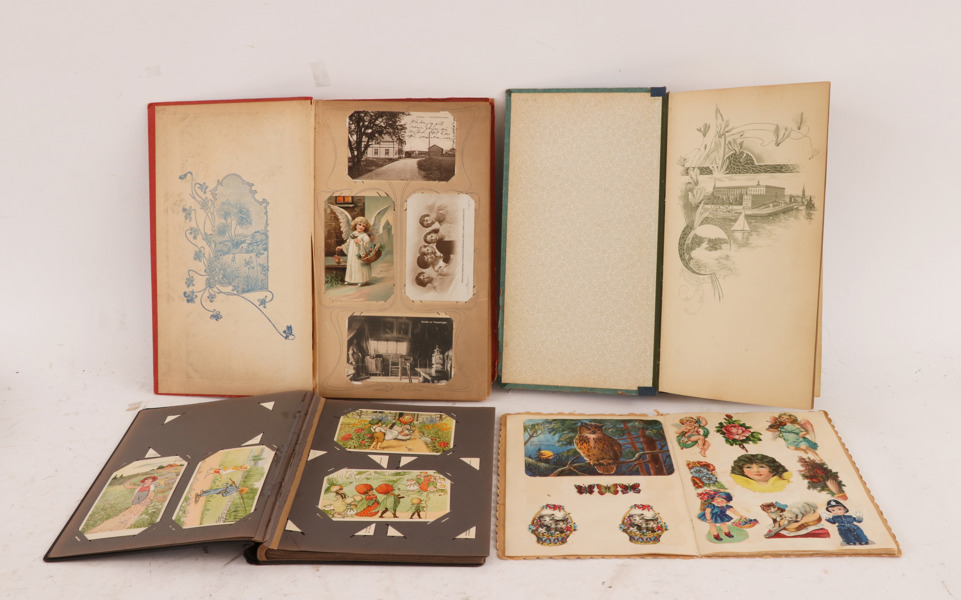 Album 4st, innehållande brevkort och bokmärken, bl.a. tidigt 1900-tal