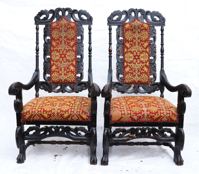 Karmstolar ett par, barockstil, 18/1900-tal