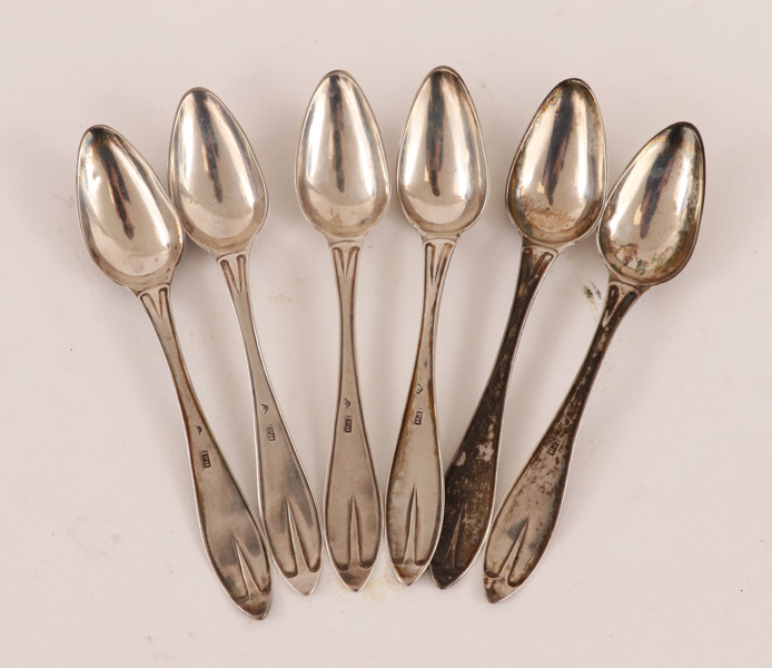 Teskedar 6st, silver, 1800-tal